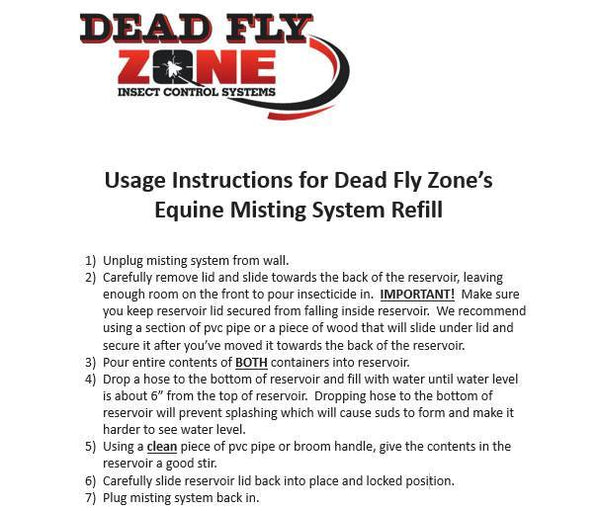 INSECT MISTING SYSTEM REFILL FOR EQUINE - For Use in Barns, Stables, Etc. - Dead Fly Zone